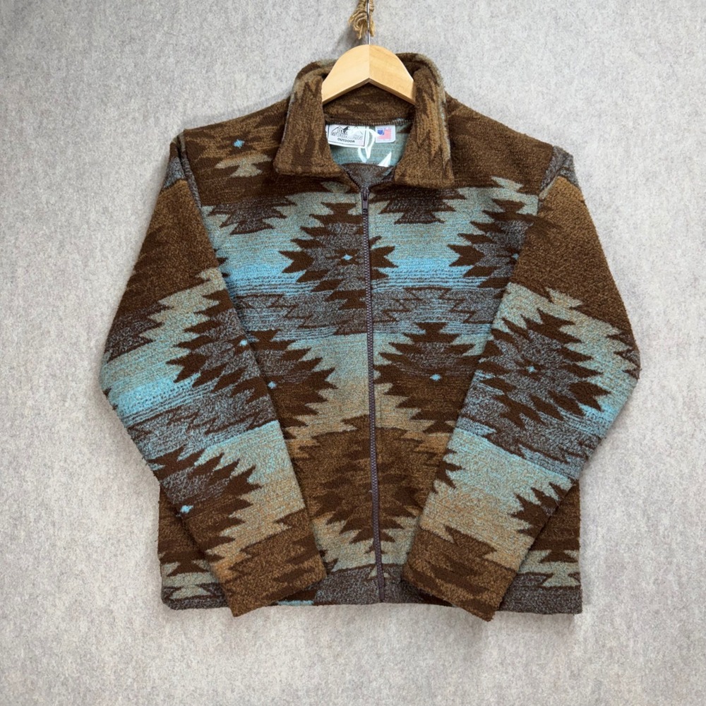 Black Mountain Outdoor Women L Southwestern Fleece Jacket Brown Turquoise USA